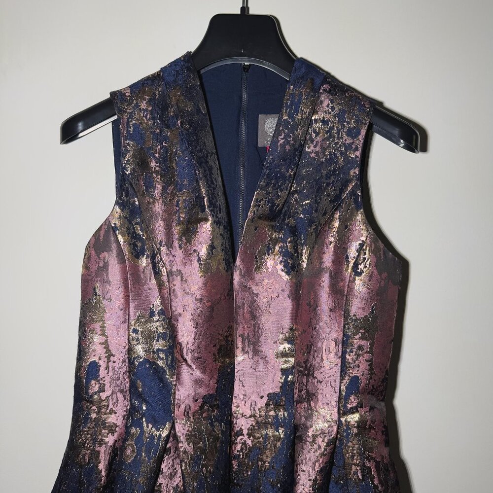 VINCE CAMUTO Metallic Fit & Flare Dress - Black & Pink - Size 8